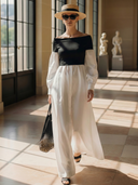 Women's French-style Elegant Knitted And Cotton Blend Off-the-shoulder Long-sleeved Maxi Dress ZMZ0663B7K