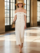 Women's High-end Old-money Style Cotton Blend Strapless Slim-fit Maxi Dress ZMZ1182B4K