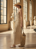 Women's Vacation Style Old-fashion Knitted Sleeveless Fitted Maxi Dress (including Waist Scarf) ZMZ2498B2K