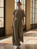 Women's Fashionable Casual Cotton Blend Short-sleeved Maxi Dress ZMZ1460B2K