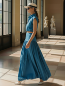 Women's Fashionable Old-money Style Pure Cotton Sleeveless Shirt And Elastic Waist Skirt Set ZMZ1208B0K