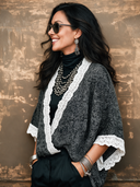 Women's Retro Casual Cotton Yarn Knitted Patchwork Lace Cross Cardigan ZMZ2411I2ZJY