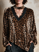 Women's Vintage Leopard Print Velvet Long-Sleeve V-Neck Shirt ZMZ2520H9XT