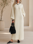 Women's French-style Elegant Round-neck Lantern-sleeve Jacquard Knit Loose Maxi Dress ZMZ2751H7ZYY