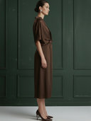 Women's Premium Old Money Style Cupro-blend Midi Dress ZMZ2898A8K