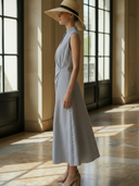 Women's High-end French Cotton Blend Striped Sleeveless Maxi Dress  ZMZ1453B1K