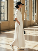 Women's High-end Old-money Style Pure Cotton Short-sleeved Maxi Dress ZMZ2893B3K