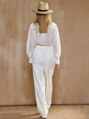 Women's American Retro Style Tencel Blend Shirt And Pants Set (scarf Not Included) ZMZ2850A8K