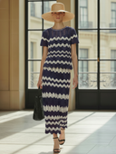 Women's Vacation Old-money Style Knitted Short-sleeved T-shirt And Elastic Waist Skirt Set ZMZ2467B7K