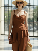 Women's High-end, Old-money Style Lyocell Blend Camisole Sleeveless Top And Pants Set ZMZ2813B1K