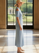 Women's Classic Vintage-style Knitted Short-sleeved Maxi Dress ZMZ1106B1K