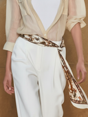 Women's American Retro Style Tencel Blend Shirt And Cotton Trousers Three-piece Set (scarf Not Included) ZMZ2863A8K