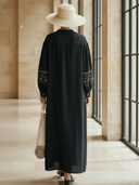 Women's High-end Old-money Style Pure Cotton Embroidered Henley Collar Long-sleeved Maxi Dress ZMZ1289B4K