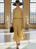 Women's French Elegant Linen Tencel Blend Sleeveless Vest And Elastic Waist Skirt Set ZMZ1443B0K