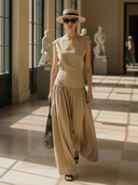 Women's High-end Minimalist Pure Cotton Sleeveless Slim-fit Maxi Dress ZMZ1291B0K