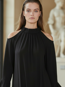 Women's High-end Old-money Style Lyocell Blend Long-sleeved Loose-fitting Maxi Dress ZMZ1444B1K