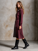 Women's French-Style Elegant Cotton Color-Block Collar Tie-Neck Midi Shirt Dress ZMZ0345I7XT