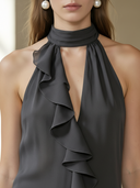 Women's French Elegant Ruffle Chiffon Casual Maxi Dress ZMZ2860B8P