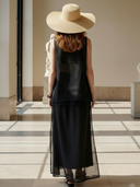 Women's High-end Old-money Style Ramie And Pure Cotton V-neck Sleeveless T-shirt And Skirt Set ZMZ2702B7K