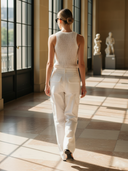 Women's Elegant Knitted Vest And Cotton Trousers Set ZMZ0471B2K