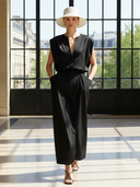 Women's High-end Old-money Style Lyocell Blend V-neck Sleeveless Maxi Dress ZMZ2812B1K