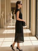 Women's High-end Minimalist Commuter Cotton Blend Short-sleeved Midi Dress ZMZ1498B1K