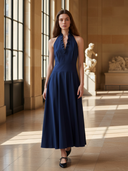 Women's Fashionable Old-fashion Style Pure Cotton Halter Neck Sleeveless V-neck Maxi Dress ZMZ2413B8K