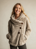 Women’s Vintage-Style Casual Solid-Color Plush Jacket With Asymmetrical Button Closure ZMZ2348J2ZJY