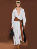 Women's American Retro Style Pure Cotton Long-sleeved Maxi Dress (with Belt) ZMZ3038A1K