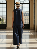 Women's High-End Old-Money Style Pure Cotton V-Neck Sleeveless T-Shirt And Pants Set ZMZ2770B1K