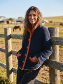 Women's Retro Casual Loose-Fit Jacket With Plush Paneling, Color-Block Design, Lapel Collar, And Button Closure ZMZ2923I9ZJY