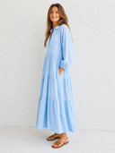 Women's Retro Casual Cotton Linen Ruffle Button Long Sleeve Maxi Dress ZMZ1555G6ZJY