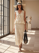 Women's High-End Elegant Resort Knitted Sleeveless Top And Skirt Set ZMZ2423B8K