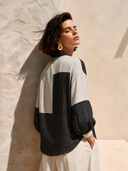 Women's Retro Color-Block Striped Long-Sleeve Tie-Neck Top ZMZ2194G3SWL