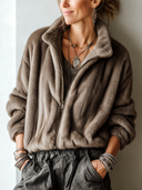 Women's Stylish Taupe Faux Mink Zip-Up Jacket ZMZ3013I8SWL
