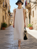 Women's Italian-style Romantic Cotton And Linen Blend Sleeveless Midi Dress ZMZ2654A0K