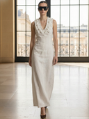 Women's Fashionable Old-fashioned Cotton And Linen Blend Sleeveless Maxi Dress ZMZ1153B9K