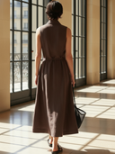 Women's Minimalist Commuter Cotton And Linen Blend Sleeveless Maxi Dress ZMZ2483B8K