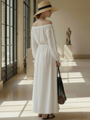 Women's High-End French Style Pure Cotton Off-Shoulder Long-Sleeved Maxi Dress ZMZ1492B0K