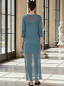 Women's Premium Minimalist Henley Neck Knitted Long-Sleeve Maxi Dress (includes Inner Slip Dress) ZMZ0686B0K