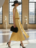 Women's French Elegant Linen Tencel Blend Sleeveless Vest And Elastic Waist Skirt Set ZMZ1443B0K