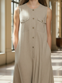 Women's High-end Old-money Style Cotton And Linen Blend Sleeveless Loose-fitting Dress  ZMZ1405B4K
