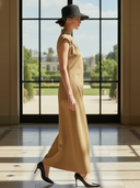 Women's High-end Old-money Style Pure Cotton V-neck Sleeveless Maxi Dress ZMZ1263B1K