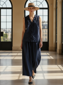 Women's High-End Old-Money Style Pure Cotton V-Neck Sleeveless T-Shirt And Pants Set ZMZ2770B1K