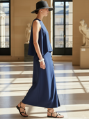 Women's High-end Old-money Style Lyocell Blend Sleeveless Loose Top And Elastic Waist Skirt Set ZMZ2506B0K