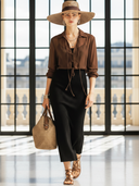 Women's Old Money Style Chiffon Tie-front Long-sleeved Blouse And Fitted Knit Slip Dress Set ZMZ2883B1U