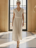 Women's French-style Elegant Knitted V-neck Maxi Dress ZMZ0419B9K