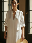 Women's Casual Cotton And Linen Blend V-neck Maxi Dress ZMZ2083A4K