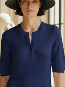 Women's High-end Minimalist Commuter Knitted Henley Collar Short-sleeved Maxi Dress ZMZ1481B6K