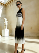 Women's Italian Elegance Cotton Yarn Knitted Gradient Sleeveless Maxi Dress ZMZ2634B8P